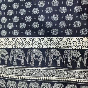 Navy Blue Tropical Print Rayon Fabric 17337