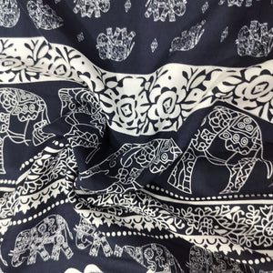 Navy Blue Tropical Print Rayon Fabric 17337
