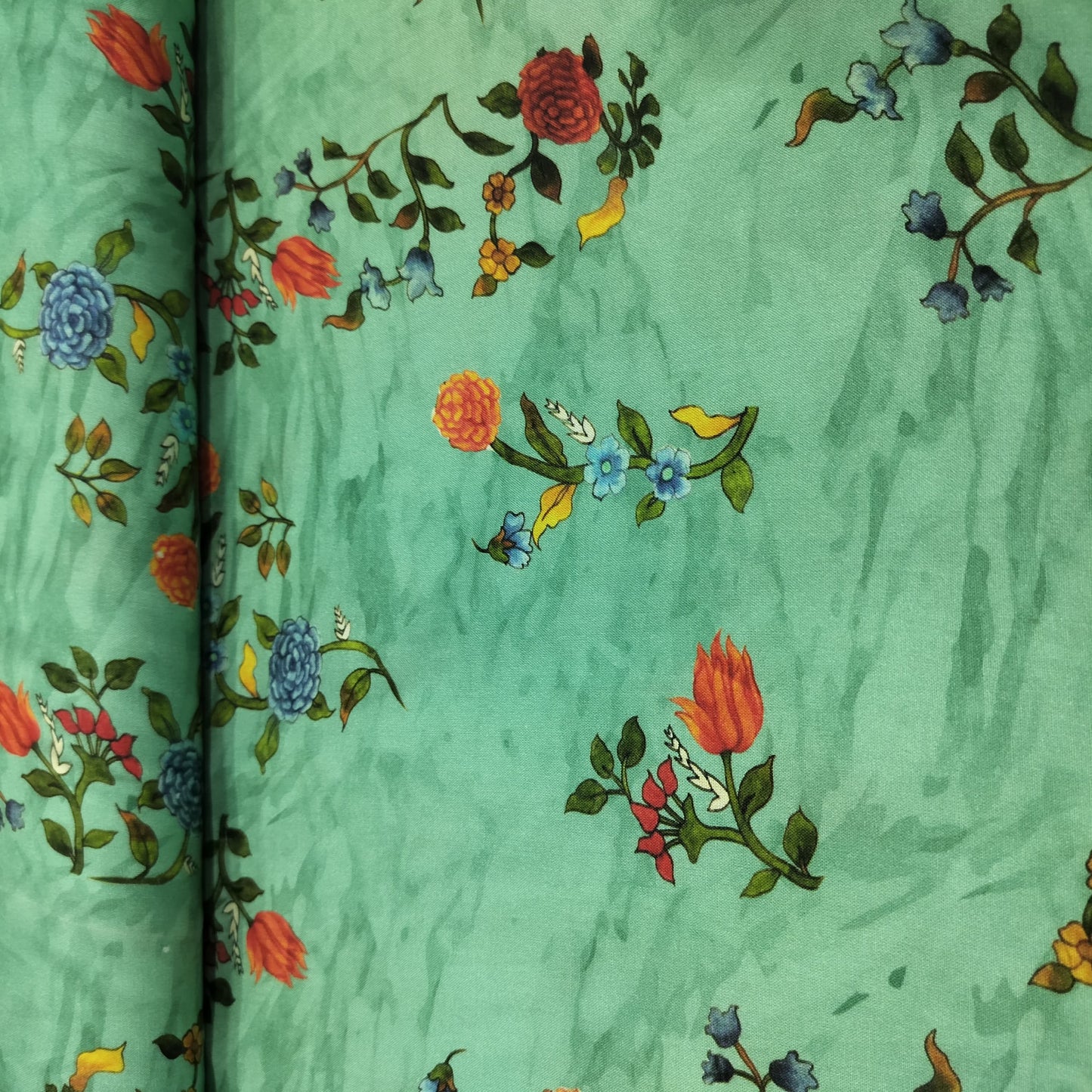 Green Floral Printed Rayon Fabric 4426