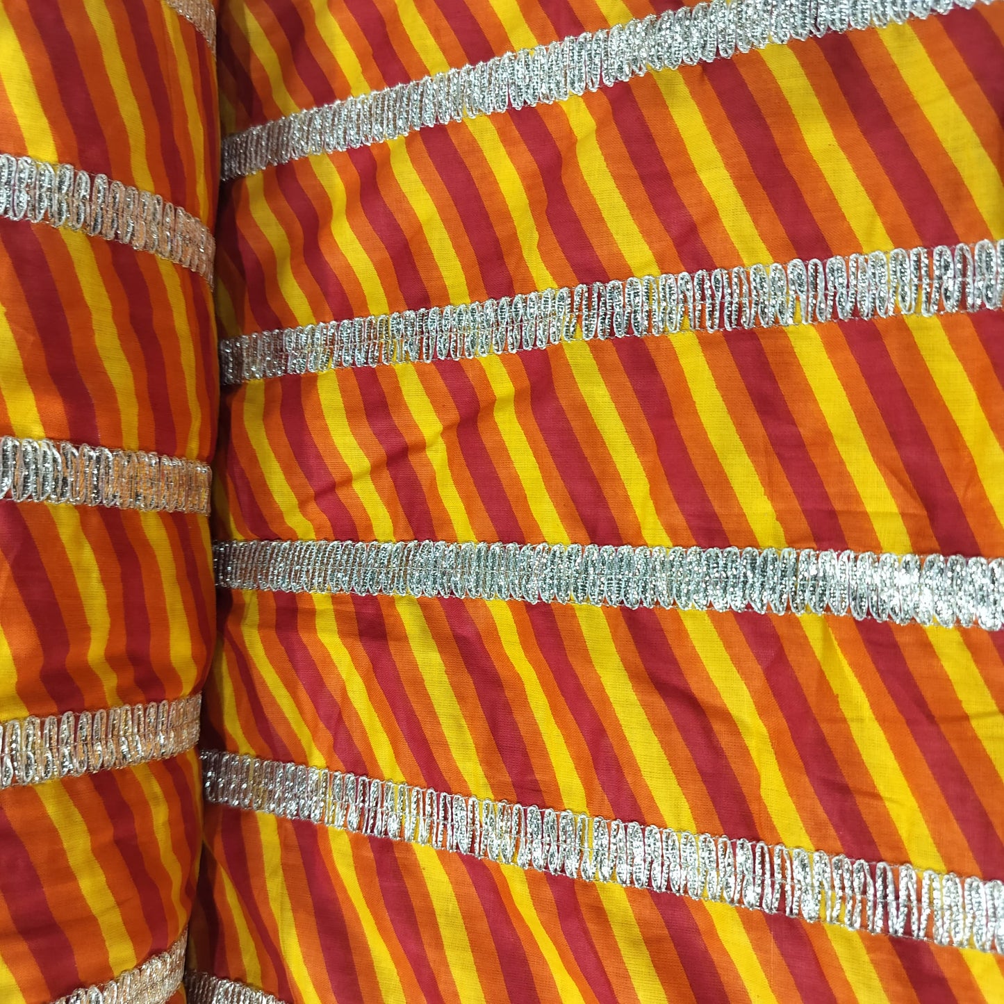 Orange Lehariya Print Gota Work Cambric Cotton Fabric 15951