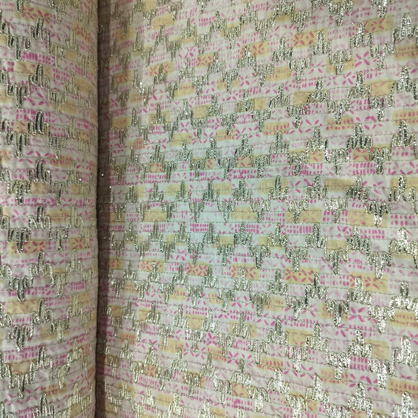 Pink Floral Print Gota Work Cambric Cotton Fabric 15936