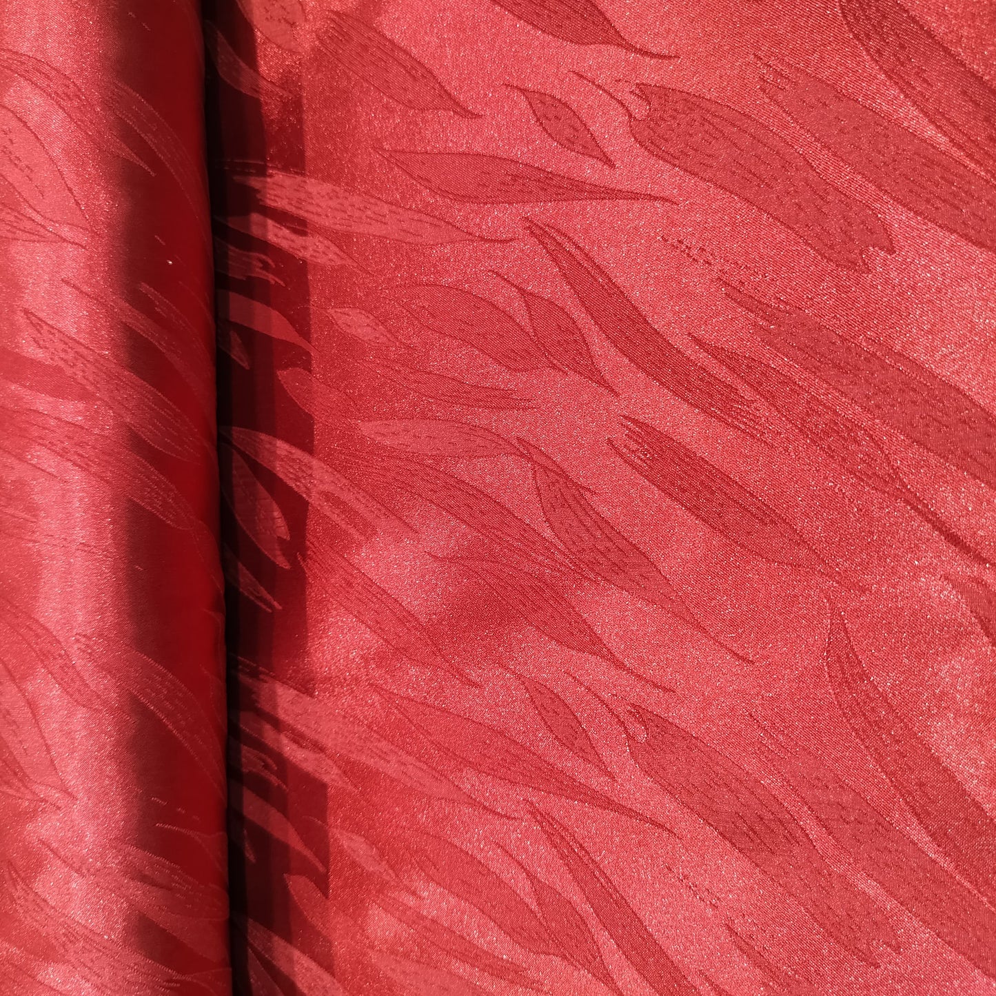 Red Leaves Satin Jacquard Fabric 14400