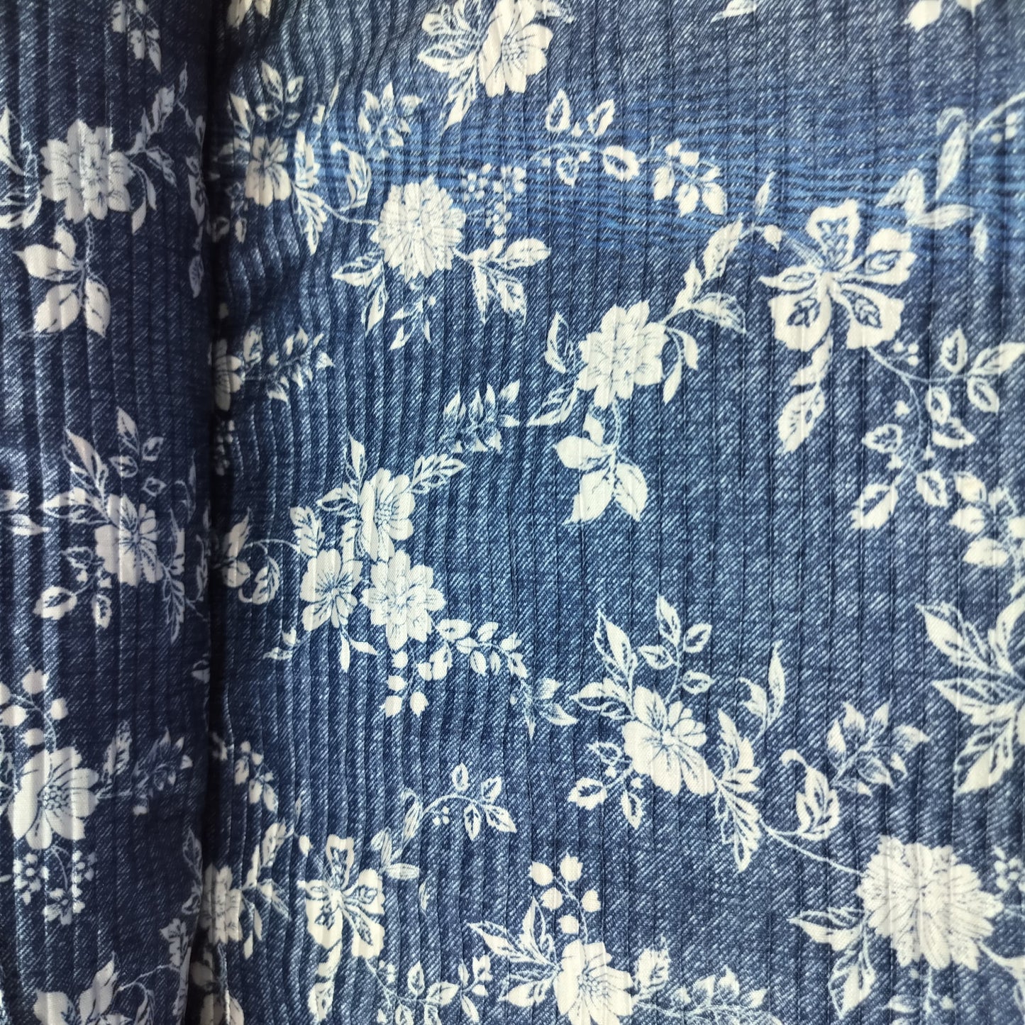 Navy Blue Floral Pleated Knitted Satin Fabric 6529