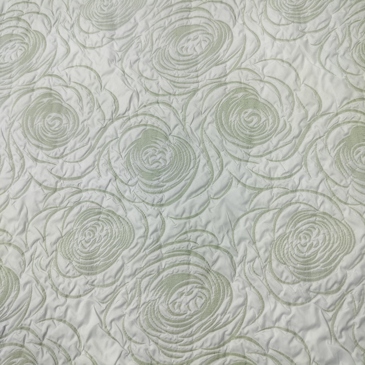 White & Green Floral Print Satin Fabric 11192