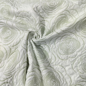 White & Green Floral Print Satin Fabric 11192
