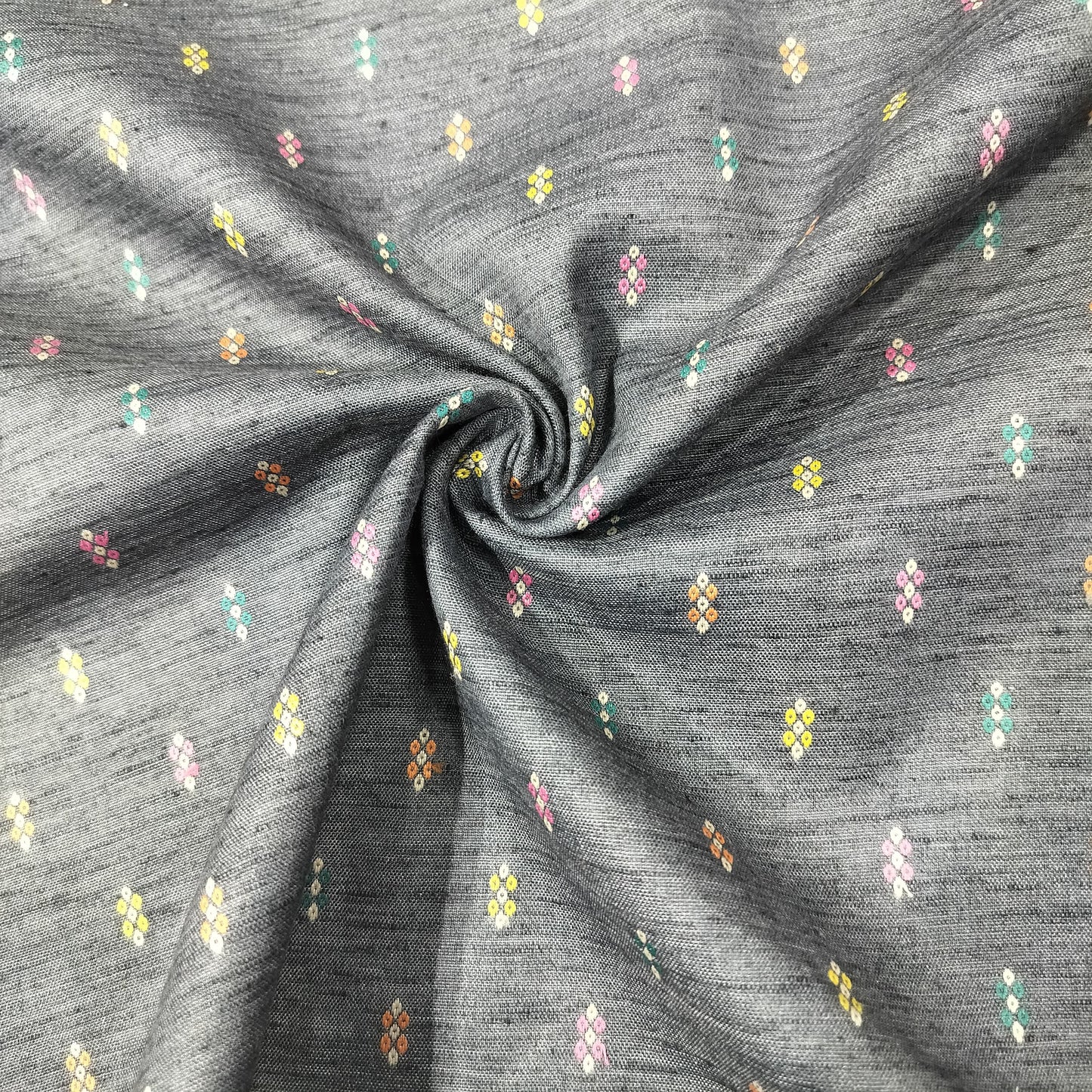 Dark Grey Dobby Print Linen Fabric 16496