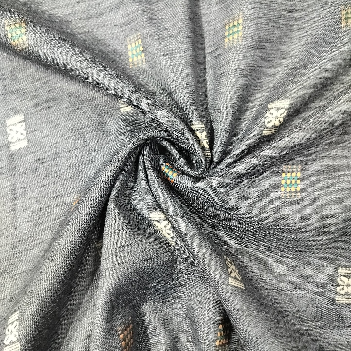 Dark Grey Multicolor Dobby print Linen Fabric 16517
