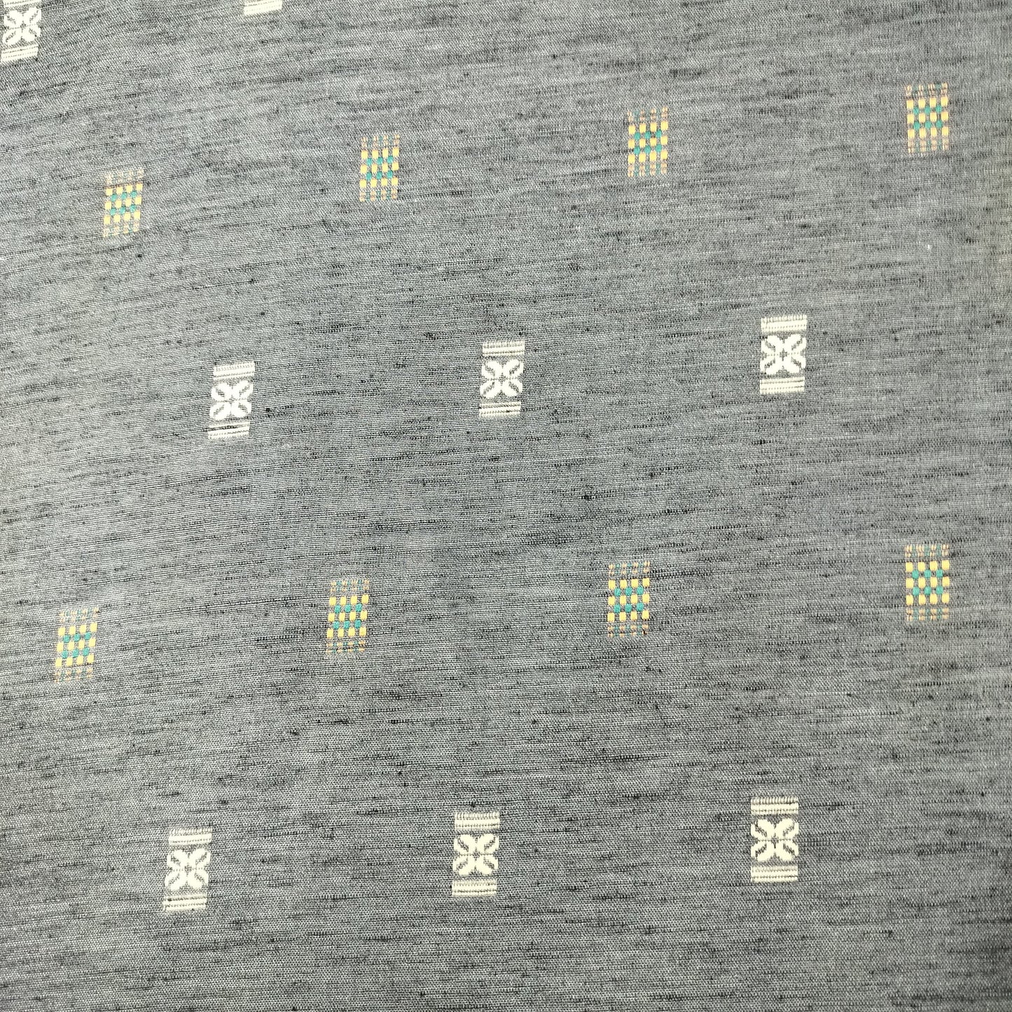 Dark Grey Multicolor Dobby print Linen Fabric 16517