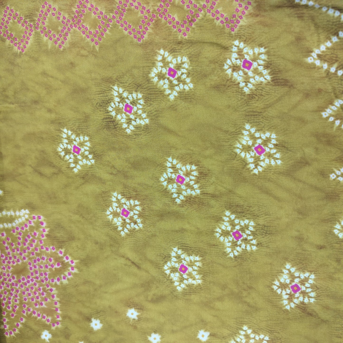 Yellow Bandhani Print Bemberg Gaji Silk Fabric 18016