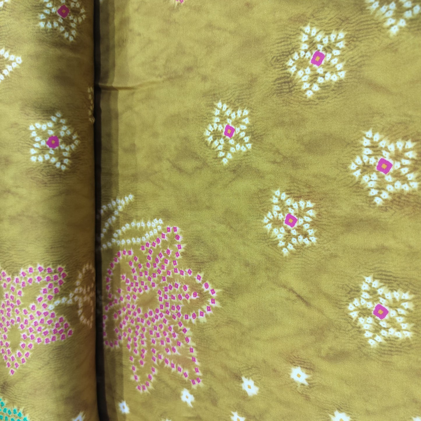 Yellow Bandhani Print Bemberg Gaji Silk Fabric 18016
