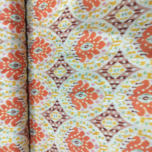 Dark Cream Multicolor Ikkat Print Bemberg Gajji Silk Fabric 15559