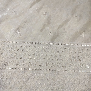 Dull Gold Buti Thread Sequins Border Embroidery Viscose Tissue Fabric 15892