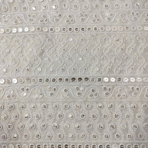 Dull Gold Buti Thread Sequins Border Embroidery Viscose Tissue Fabric 15892