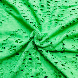 Green Floral Schiffli Embroidery Cotton Fabric TU-9797