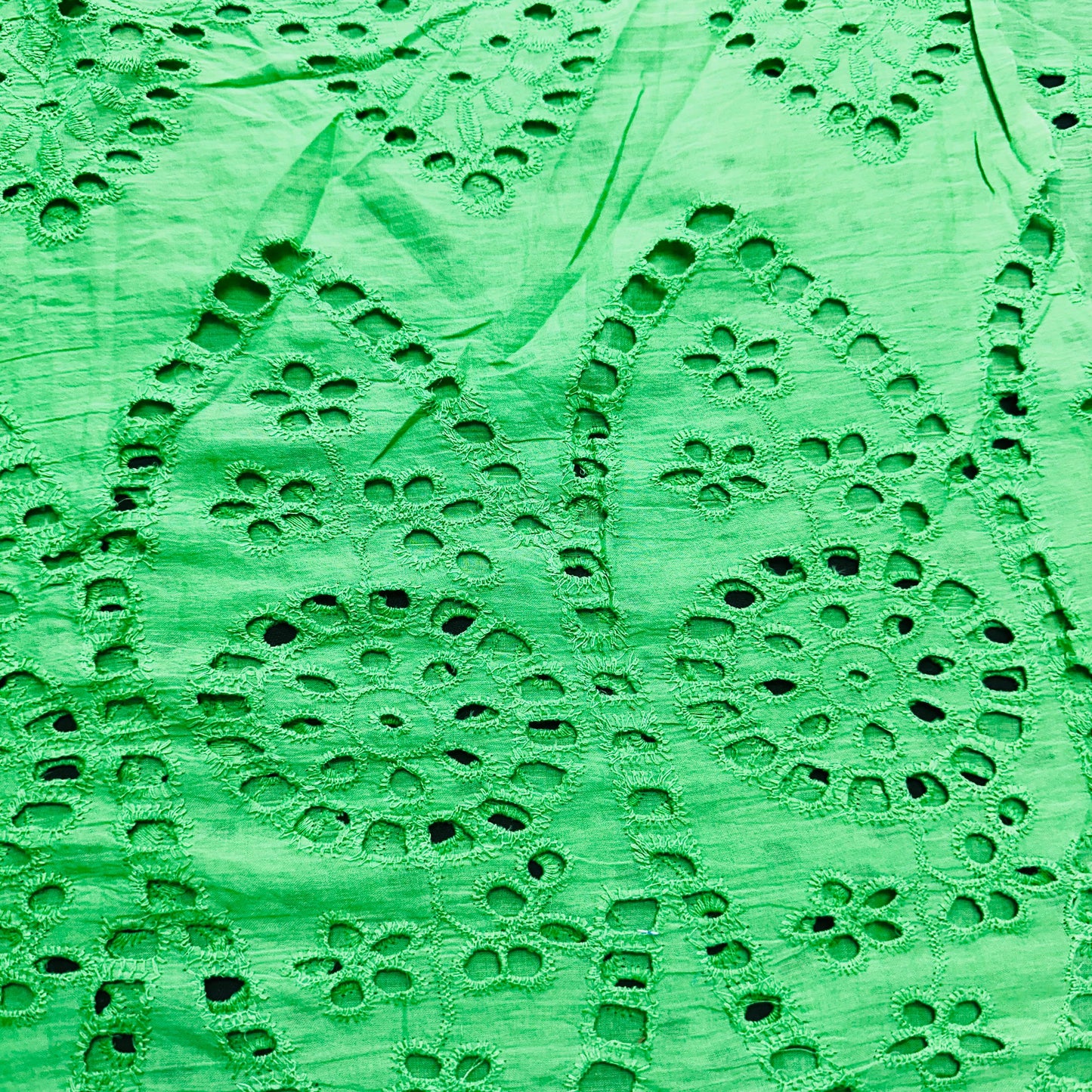 Green Floral Schiffli Embroidery Cotton Fabric TU-9797