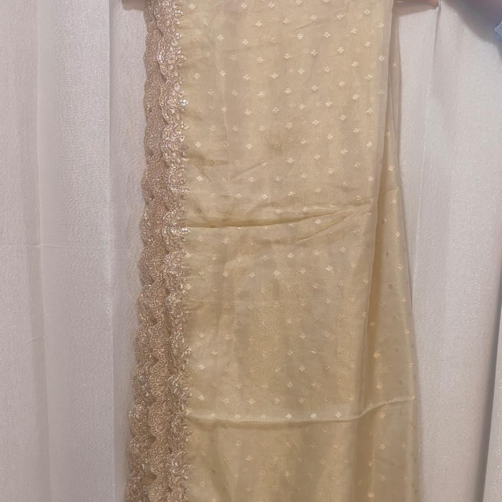 Gold Dyeable Zari Embroidery Tissue Dupatta TF-24450