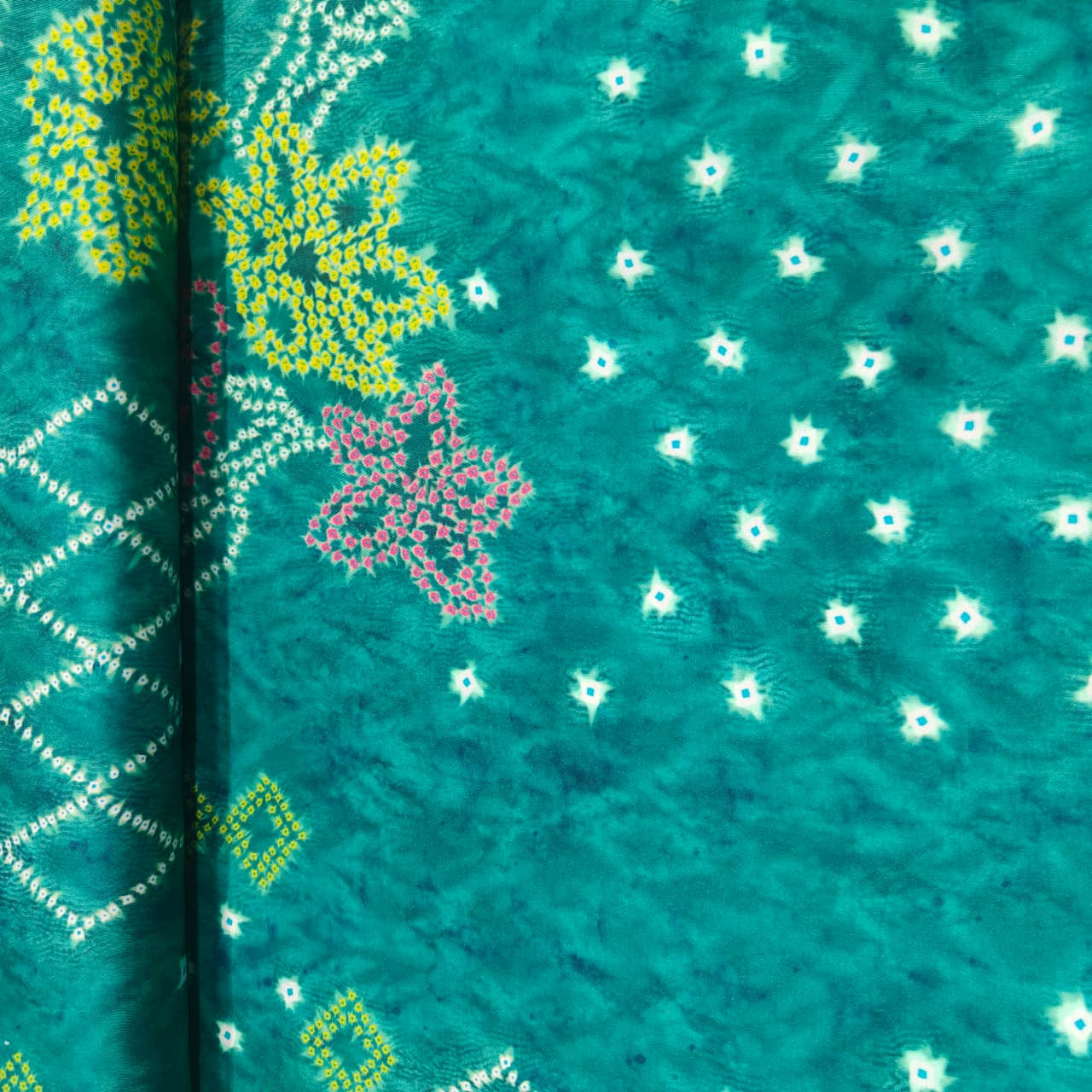 Ocean Blue Bandhani Print Bemberg Gaji Silk Fabric GT-18015