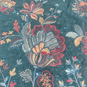 Dark Green Floral Thread Embroidery Georgette Fabric DRAJ-28028