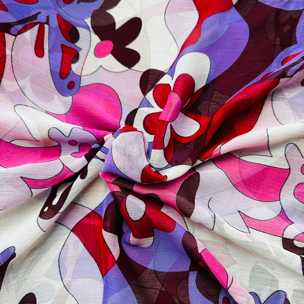 Multocolor Floral Print Chiffon Fabric TU-5164