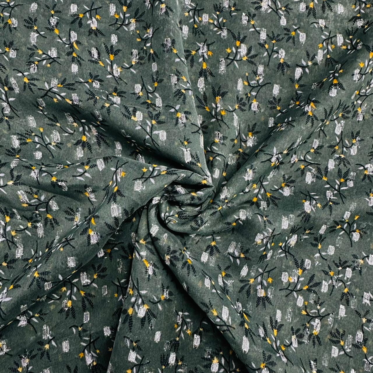 Green & Multicolor Floral Print Georgette Fabric JKS-11545