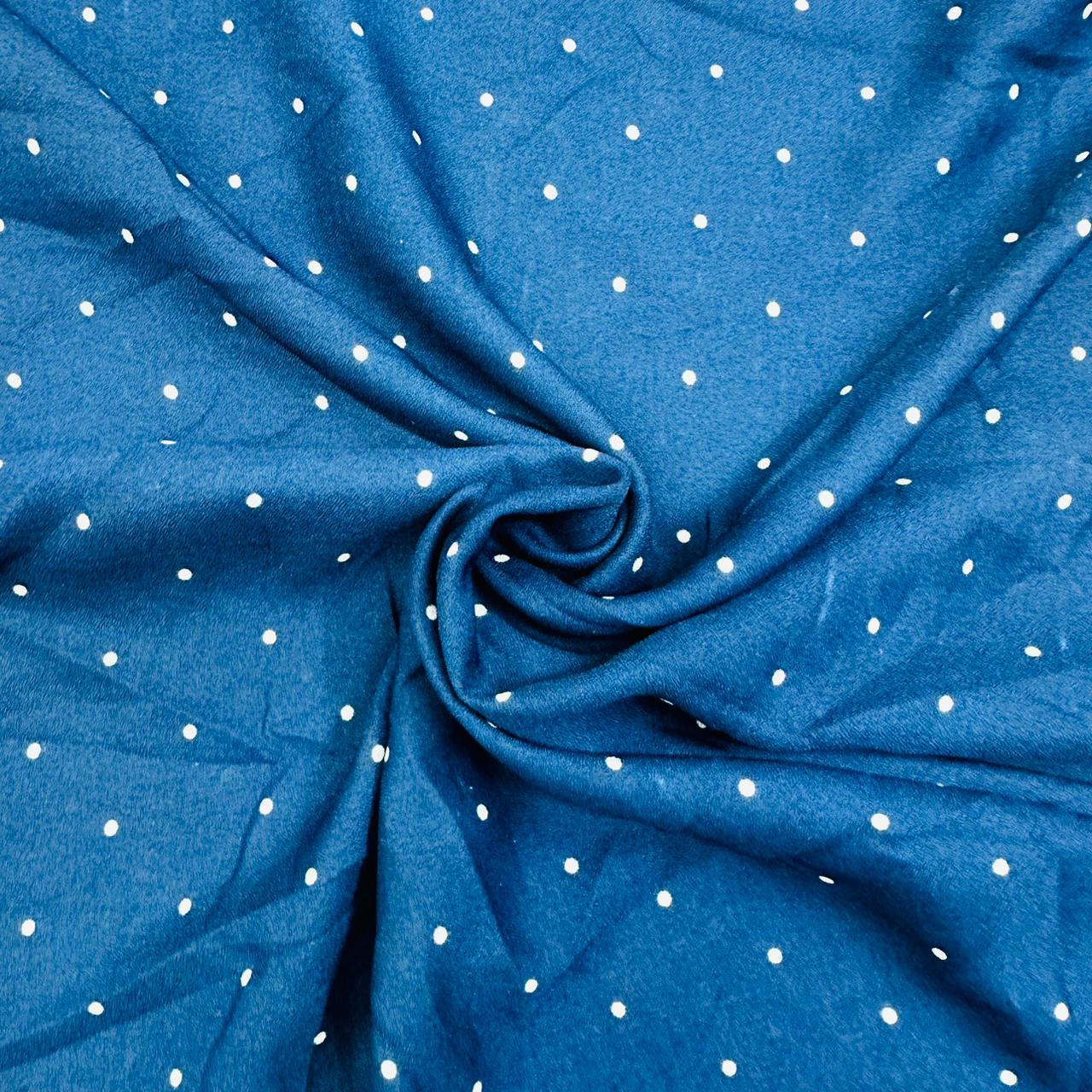 Light Blue with white polka dot crepe Fabric TU-7214