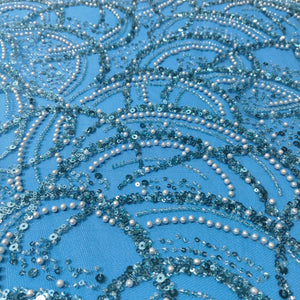 Blue Pearl Sequence Embroidery Net Fabric CH-14213
