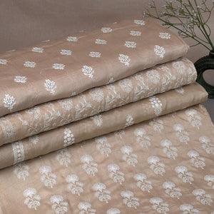 Beige Floral Embroidery Dyeable Dola Silk Fabric VI-30068 - TradeUNO