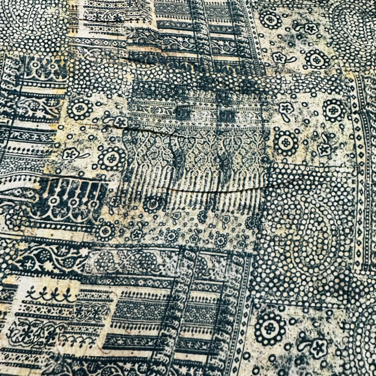 Black and Beige Traditional Print Mulmul Fabric