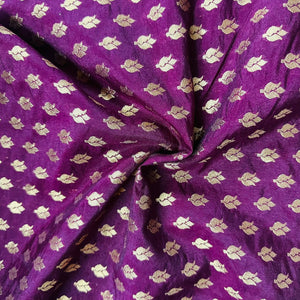 Maroon with gold zari leaf chanderi Fabric TU-6629 - TradeUNO