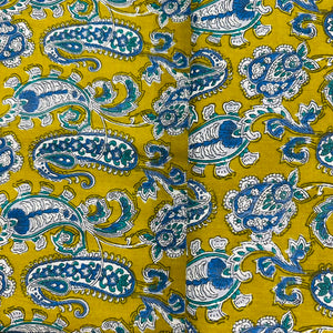 Mustard Yellow Paisley Print Cotton Fabric AFI-29617 - TradeUNO