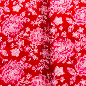 Red white floral print Cotton Fabric AFI-29586 - TradeUNO