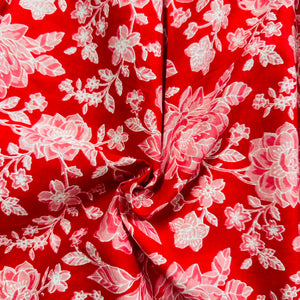 Red white floral print Cotton Fabric AFI-29586 - TradeUNO