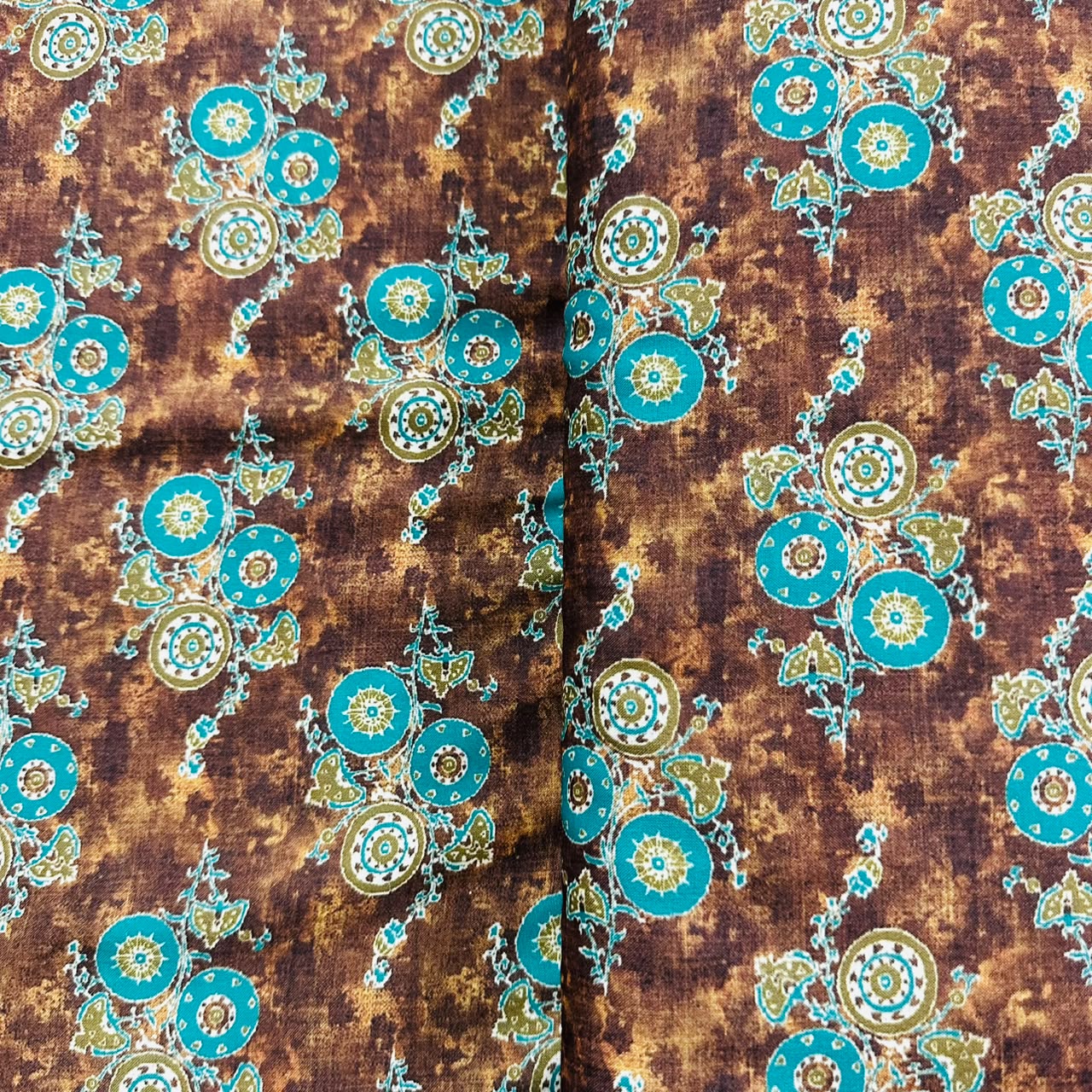 Brown & Green Traditional Print Lawn Cotton Fabric TU-8693