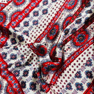 Cream & Brown Floral Print Modal Satin VC-11260 - TradeUNO