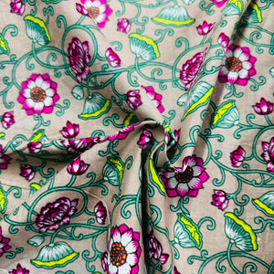 Cream Pink Floral Print Cotton Fabric 16120 - TradeUNO