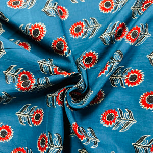 Blue Ajrakh Print Cotton Fabric AFI-29566 - TradeUNO