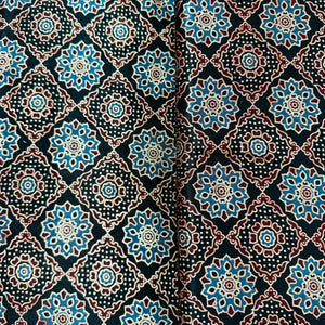 Black Ajrakh Print Mashru Silk Fabric EEG-28399 - TradeUNO