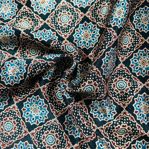 Black Ajrakh Print Mashru Silk Fabric EEG-28399 - TradeUNO