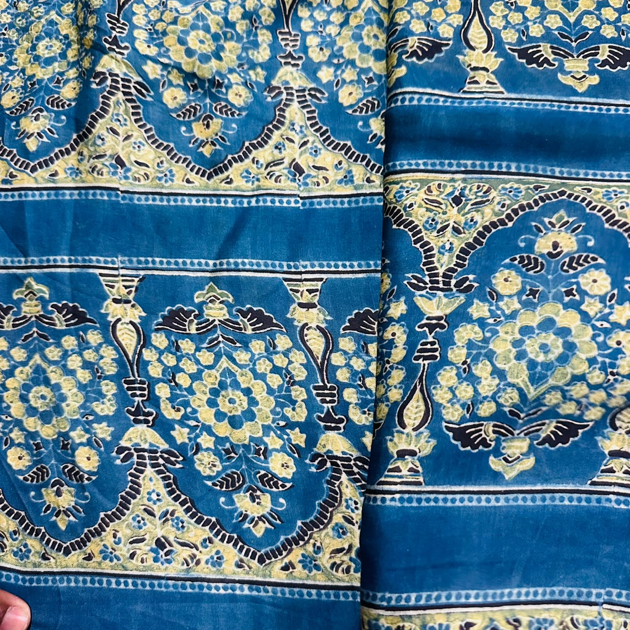 Blue Ajrakh Print Mashru Silk Fabric EEG-28645