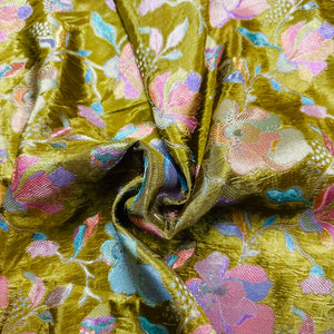 Olive Gold Floral Jaal Dola Jacquard Fabric SGS-30705 - TradeUNO
