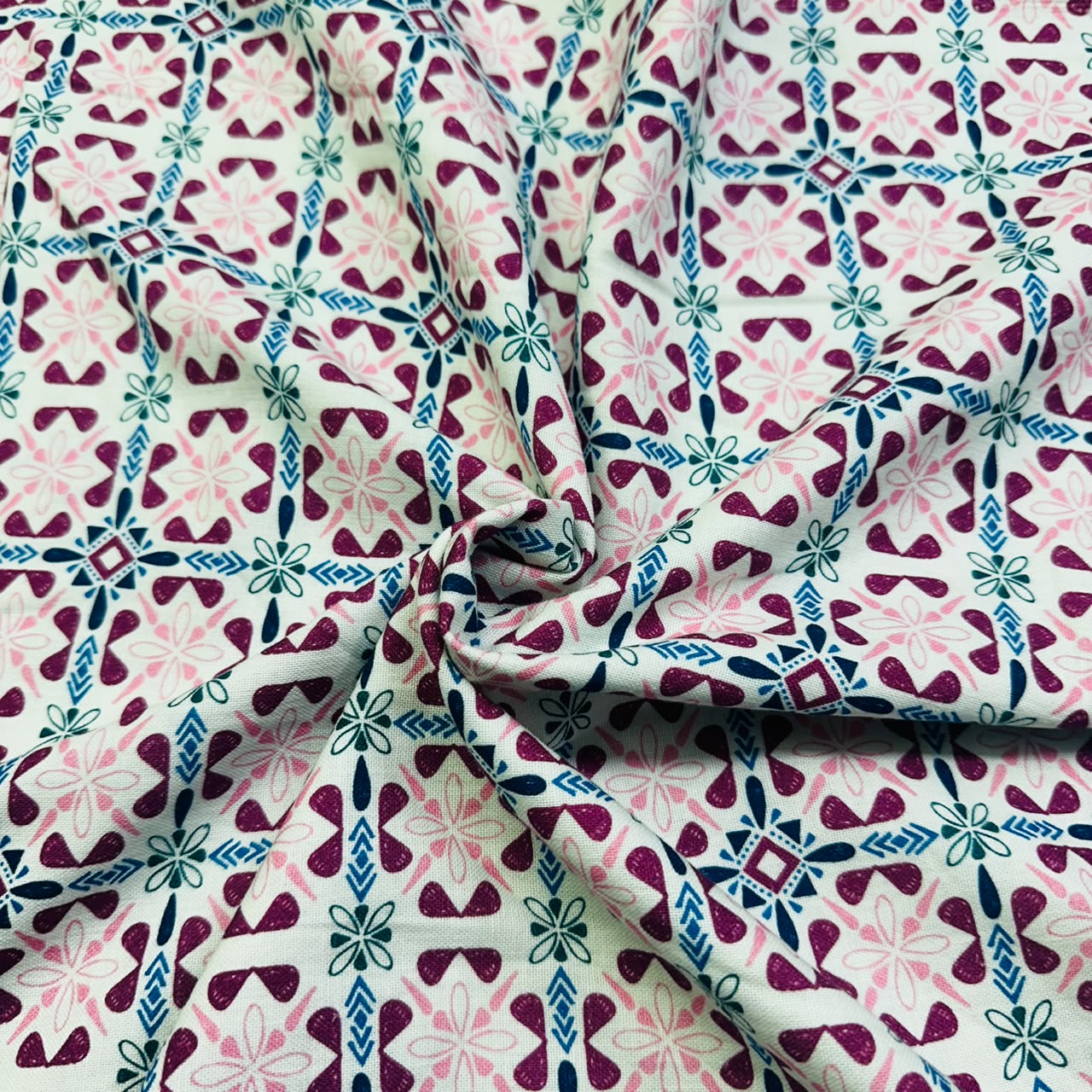 White floral print Cotton Linen Fabric TU-4485