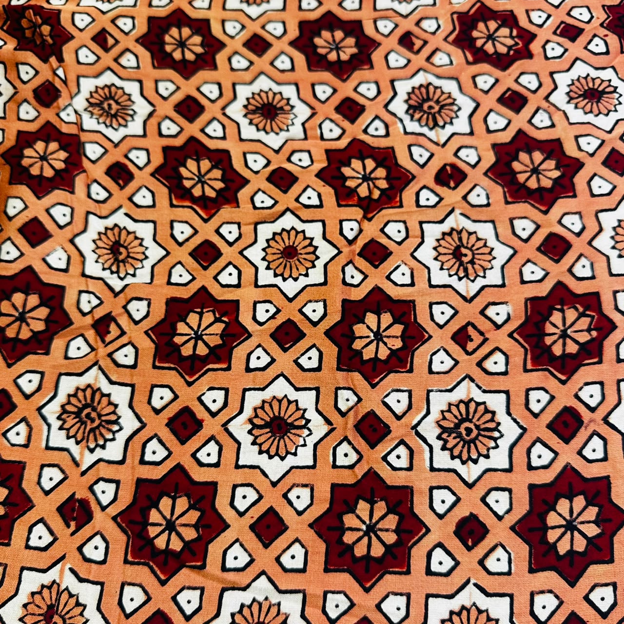 Orange Ajrakh Print Modal Silk Fabric IA-20751