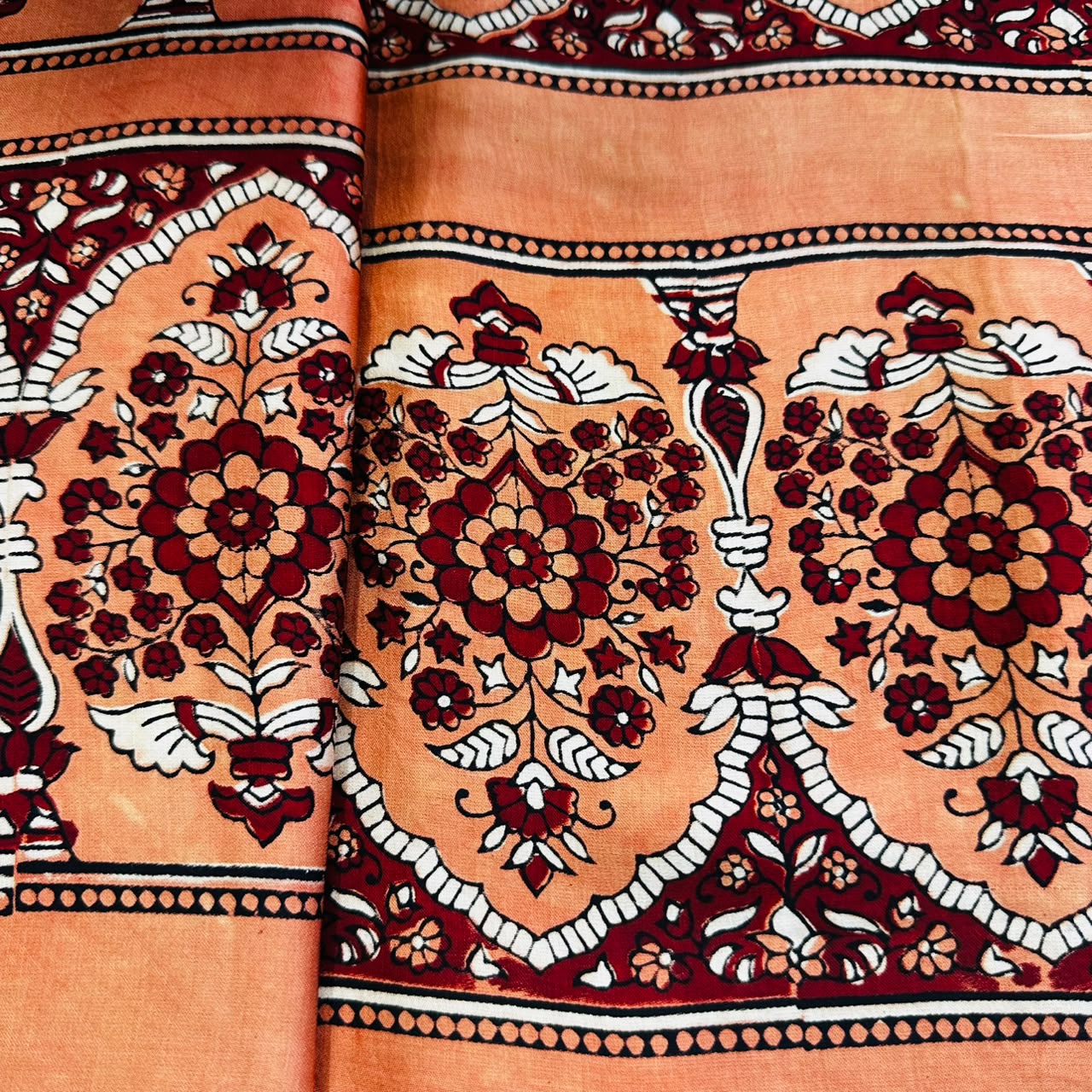 Orange Ajrakh Print Modal Silk Fabric IA-20739