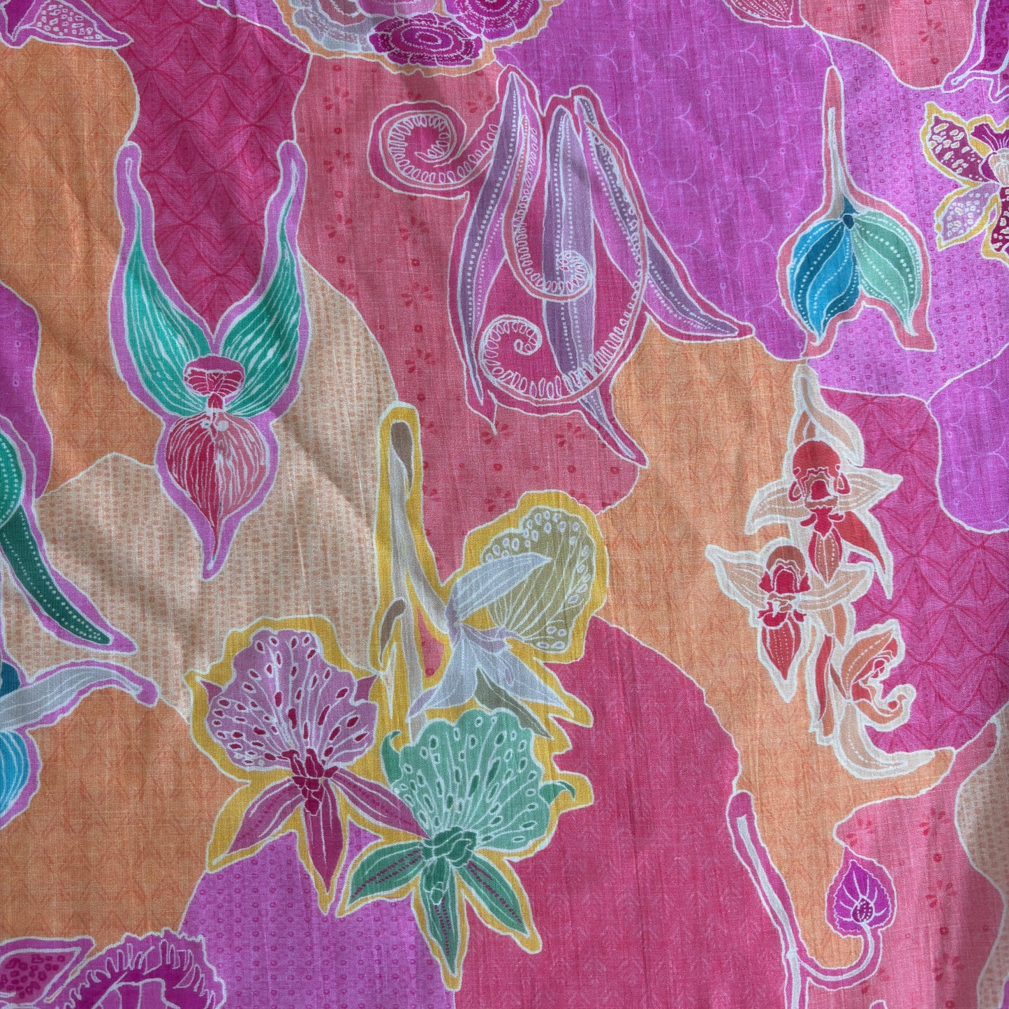 Pink Floral Print Chanderi Silk Fabric
