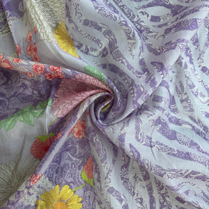 Purple Multicolor Floral Print Chanderi Silk Fabric