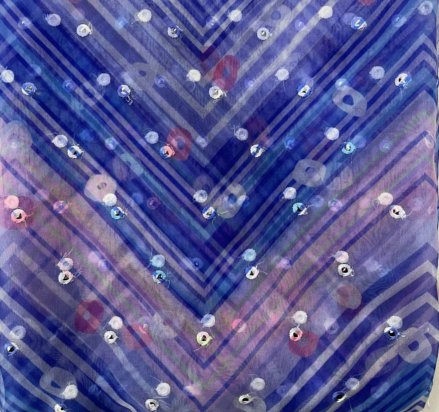 Buy Blue Multicolor Bandhani Embroidery Organza Fabric Online