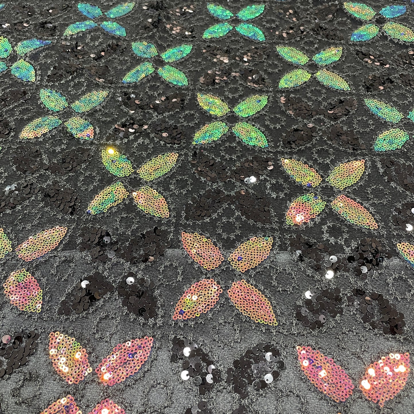 Black with Multicolor Floral Embroidery Sequence Net Lycra Fabric - TradeUNO