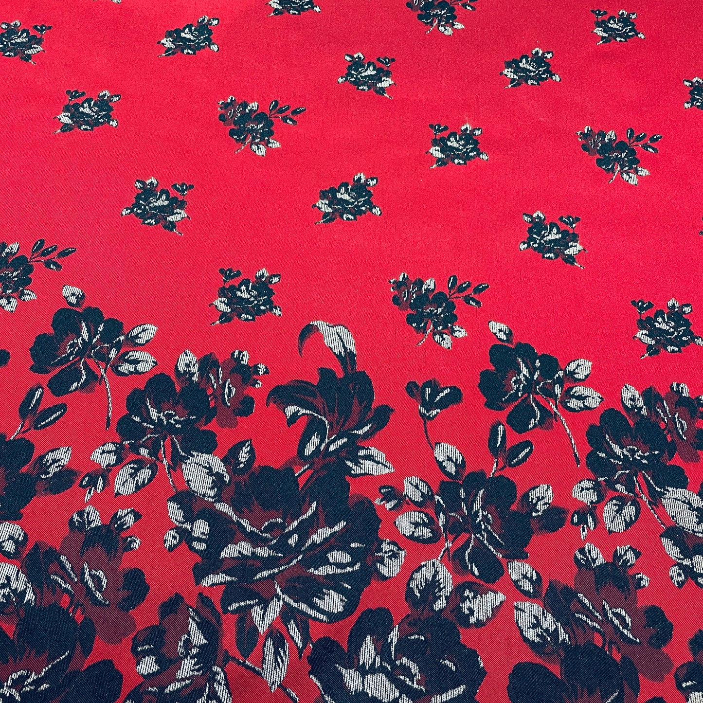 Red & Black Floral Brocade Jacquard Fabric