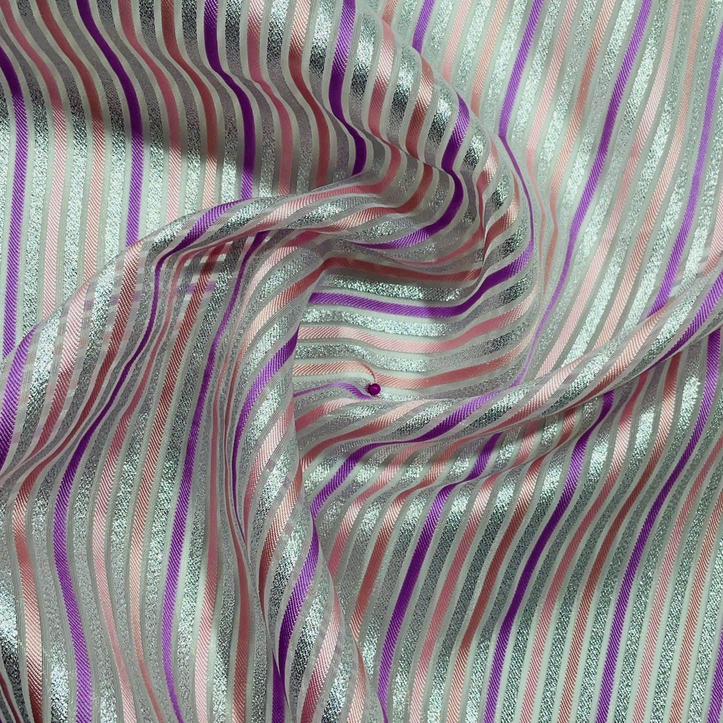 Multicolor Stripes With Lurex Organza Jacquard Fabric - TradeUNO