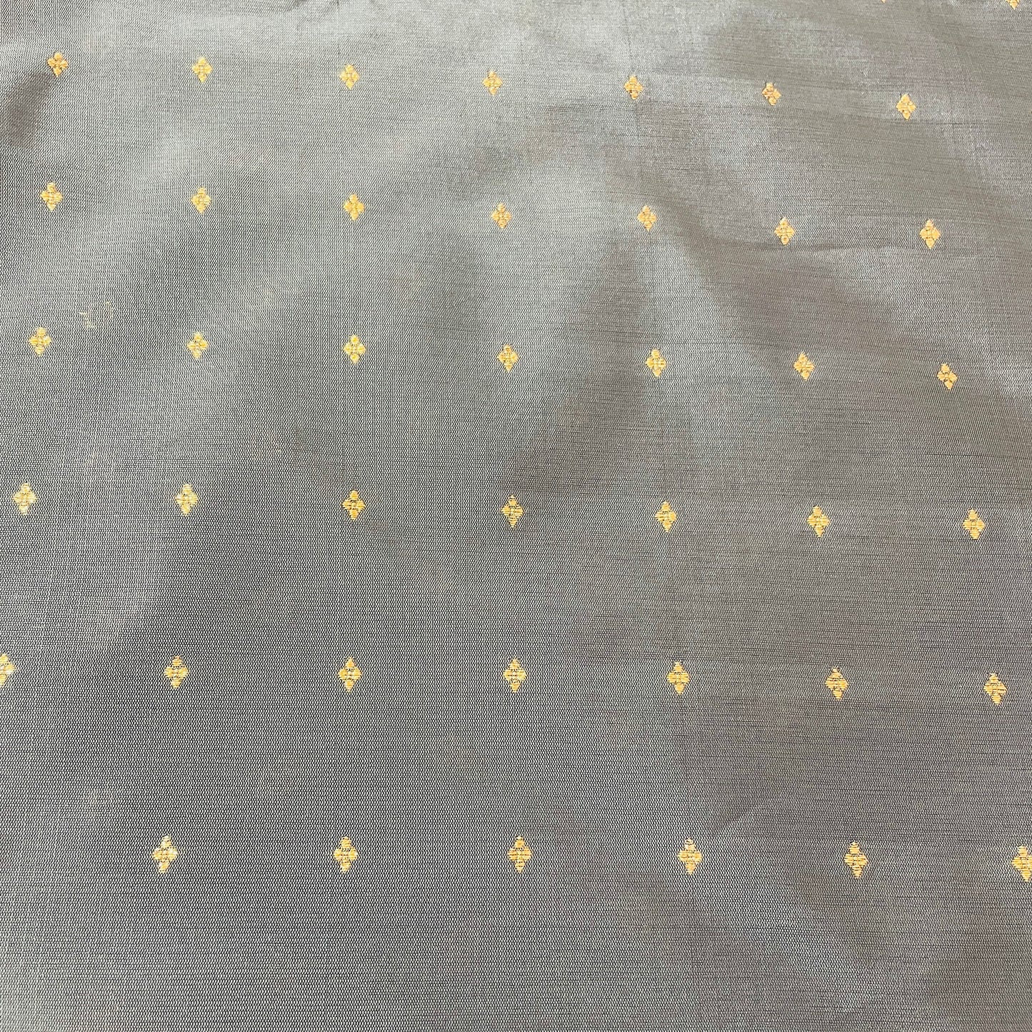 Steel Grey With Gold Foil Chanderi Jacquard Fabric - TradeUNO